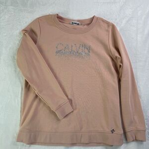 Calvin Klein Womens Sweatshirt Top Size Medium Pink with Rhinestones Long Sleeve